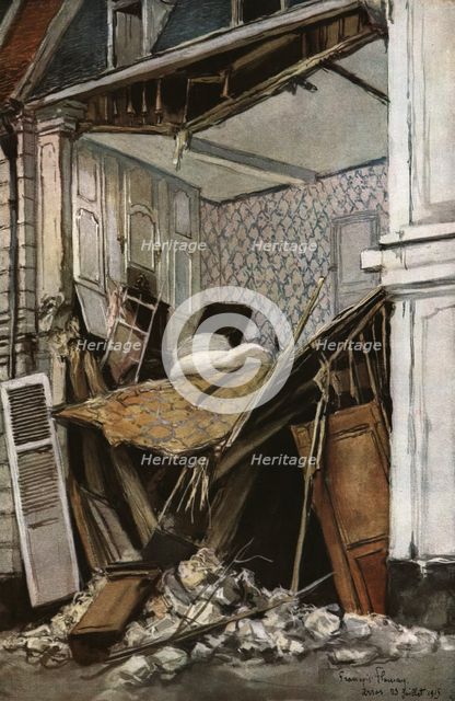 'Arras; Maison eventree dans une rue d'Arras', 1915 (1924). Creator: Francois Flameng.