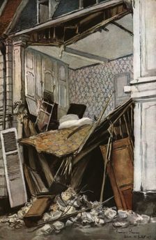 Arras; Maison eventree dans une rue d'Arras 1915 (1924). Creator: Francois Flameng