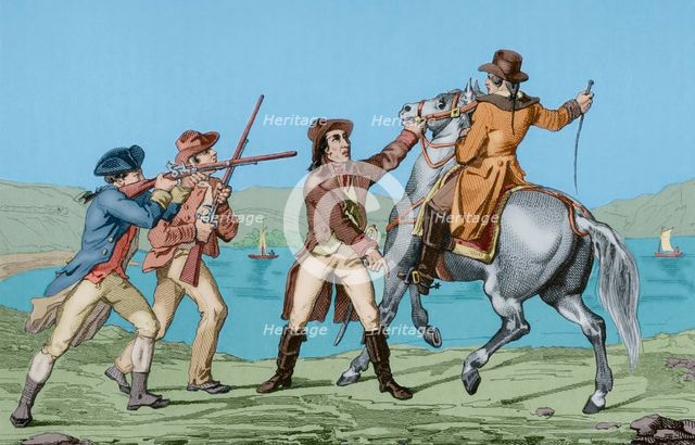 Arrest of Major Andre, ( (1750-1780) at Tarrytown in 1780, American Revolution (1775-1783), 1850. Creator: Emile Louis Vernier.