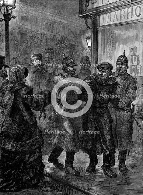 Arrest of a suspected nihilist at St. Petersburg, 1880. Creator: Unknown.