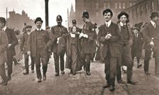 Arrest of Dora Marsden, British suffragette, outside the Victoria University of Manchester, 1909. Creator: Unknown