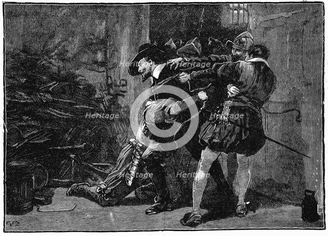 Arrest of Guy Fawkes in cellars of Parliament, 1605 (19th century). Artist: Unknown