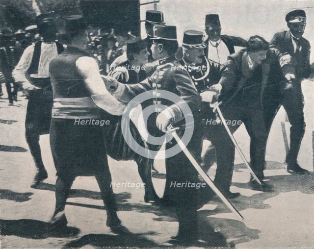 Arrest of Gavrilo Princip, assassin of Archduke Franz Ferdinand, 1914. Artist: Unknown