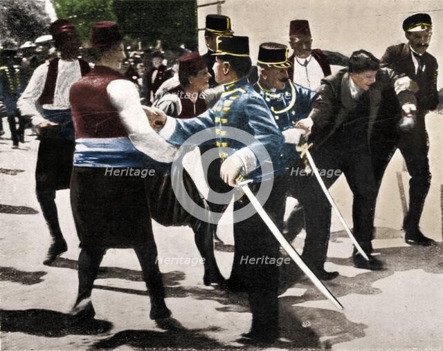 Arrest of Gavrilo Princip, assassin of Archduke Franz Ferdinand, 1914. Artist: Unknown.