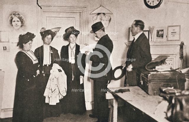 Arrest of leading suffragettes, London, 13 October 1908.  Creator: Unknown.