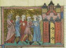 Arrest of Louis IX (From "Li rommans de Godefroy de Buillon et de Salehadin"), 1337. Creator: Maître de Fauvel (active 1314-1340)