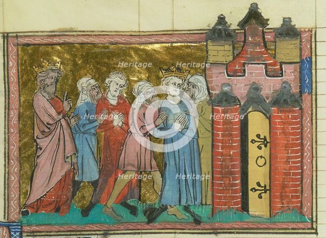 Arrest of Louis IX (From "Li rommans de Godefroy de Buillon et de Salehadin"), 1337. Creator: Maître de Fauvel (active 1314-1340).