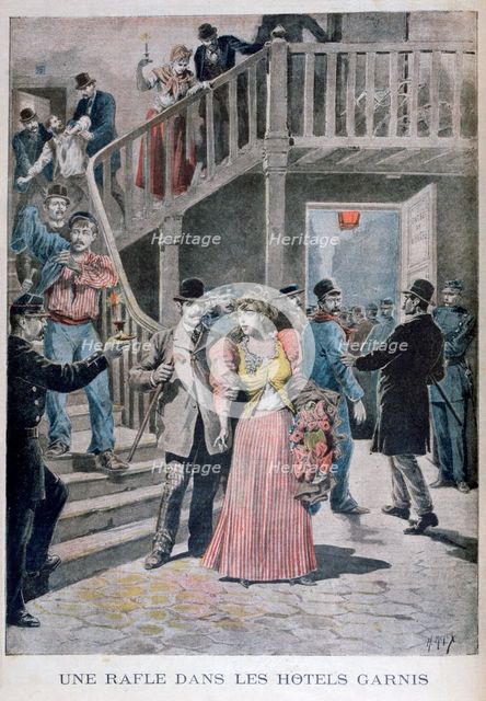 Arrest of prostitutes in a Parisian hotel, 1895. Artist: Henri Meyer
