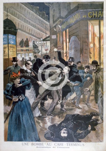 Arrest of the Café Terminus bomber, Paris, 1894. Artist: Oswaldo Tofani
