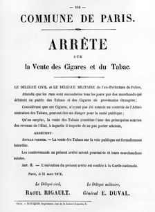 Arrete sur la Vente des Cigares et du Tabac, from French Political posters of the Paris Commune