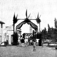 Arrival, and Subsequent Death, of Lady Carter at Lagos: triumphal arch of Messrs. Holt & Welch, 1895 Creator: George Meisenbach