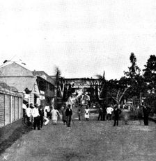 Arrival, and Subsequent Death, of Lady Carter at Lagos: triumphal arch...customs landing-stage, 1895 Creator: George Meisenbach