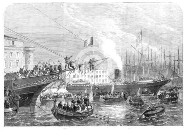 Arrival at the military port, Naples, of the "Emperor" and the "Melazzzo" with British volunteers... Creator: Unknown.