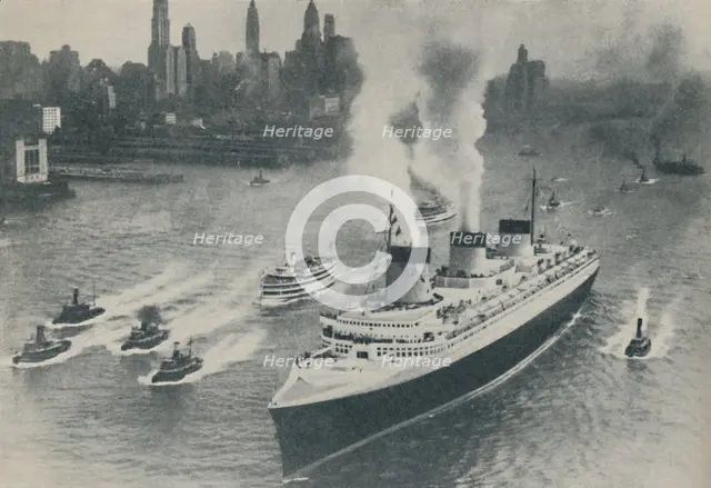 'Arrival at New York of the Normandie', 1936. Artist: Unknown.