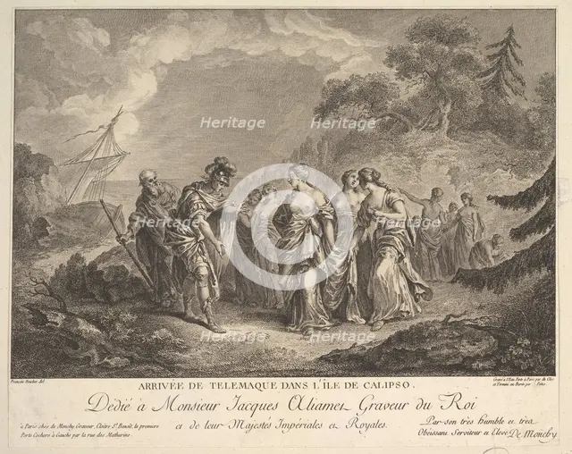 Arrival of Telemachus at the Island of Calypso. Creators: Antoine Jean Duclos, Jean-Baptiste Patas.