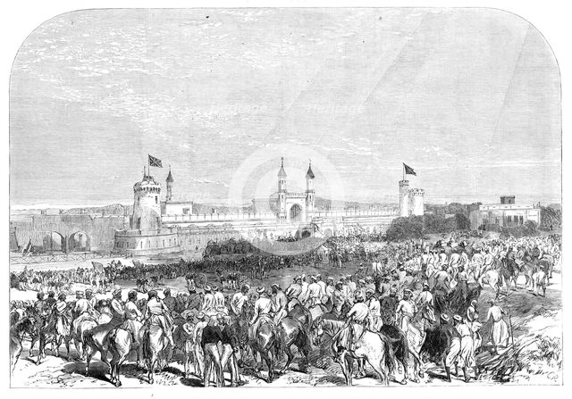 Arrival of the Governor-General of India at the Lahore railway station, 1864. Creator: C. R..
