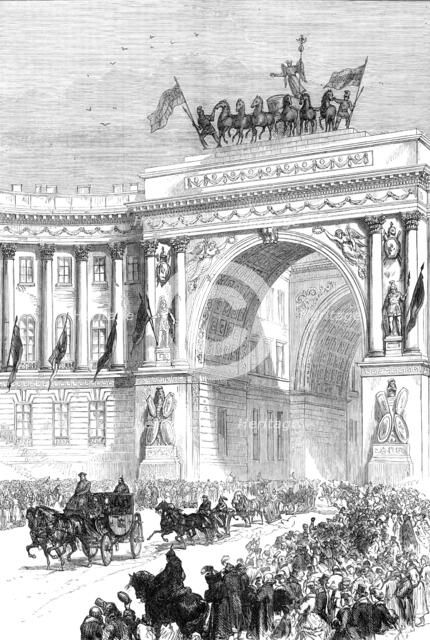 Arrival of the Emperor of Austria at St. Petersburg, from a sketch by our special artist, 1874. Creator: Unknown.