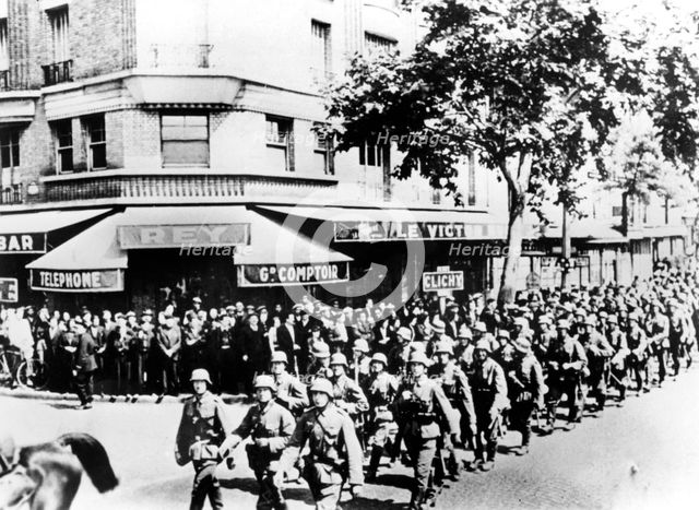 Arrival of the first German troops in Paris, June 1940. Artist: Unknown