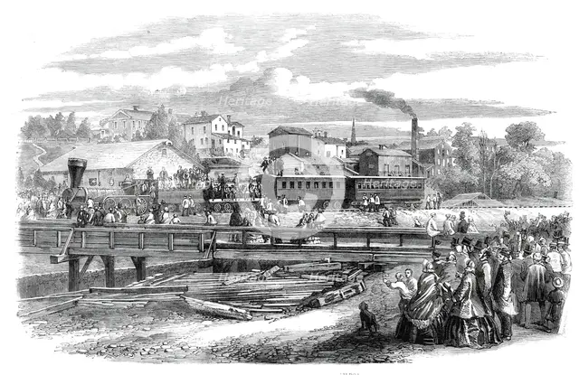 Arrival of the first train of the Atlantic and Great Western Railroad at James Town..., 1860. Creator: Unknown.