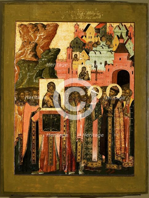 Arrival of the Icon of Our Lady of Vladimir in Moscow in 1395, Mid of 17th cen.. Artist: Russian icon  