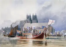 Arrival of the Lord Mayor at Westminster c1841(?). Artist: Richard Henry Nibbs