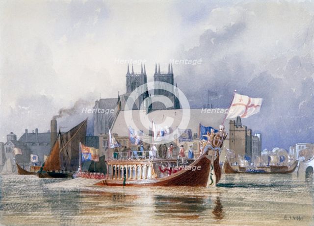 'Arrival of the Lord Mayor at Westminster', c1841(?). Artist: Richard Henry Nibbs