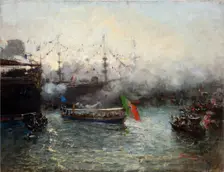 Arrival of the Lancia Reale to the Columbus festival in Genoa