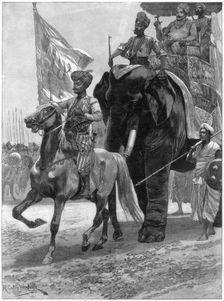 Arrival of the Nawab Siraj Ud Daulah before Clive's position, India, 1757, (1893).Artist: Richard Caton Woodville II