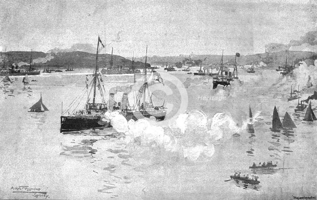 '' Arrival of the Seven Ships of the Australian Squadron at Port Jackson, New South Wales', 1891. Creator: Albert Henry Fullwood.
