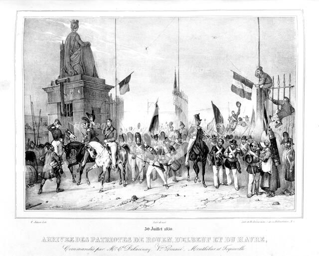 'Arrival of the Patriots of Rouen, Elbeut and Le Havre', Paris, 30th July 1830. Artist: Unknown