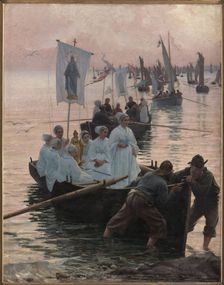 Arrival of the Pardon of Sainte Anne at Concarneau, 1887. Creator: Guillou, Alfred (1844-1926)