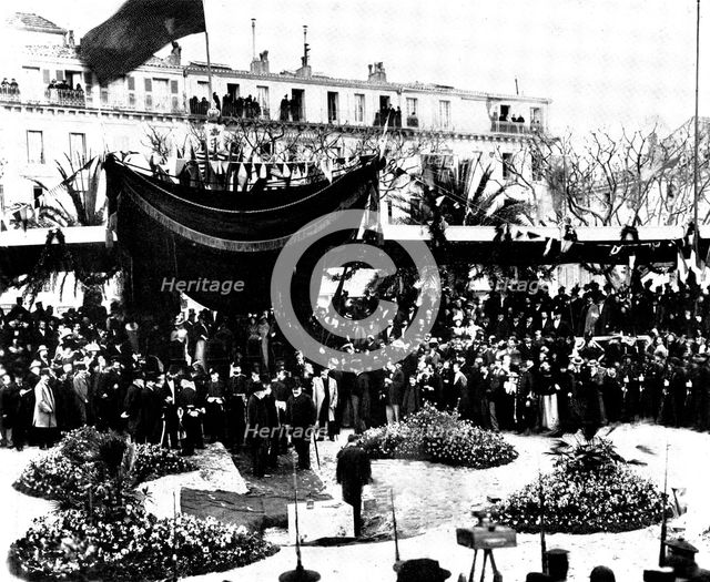 Arrival of the Prince of Wales to lay the foundation-stone of a new pier at Cannes, 1898. Creator: Numa Blanc.