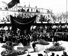 Arrival of the Prince of Wales to lay the foundation-stone of a new pier at Cannes, 1898. Creator: Numa Blanc