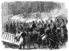 Arrival of the Prince and Princess of Wales at Kimbolton, 1870. Creator: C. R.