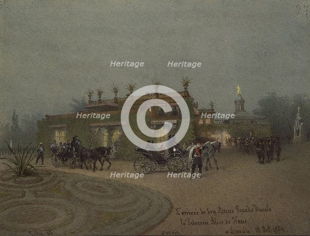 Arrival of Alice, Princess of Hesse, to Livadia on 10 October 1894, 1895. Artist: Zichy, Mihály (1827-1906)