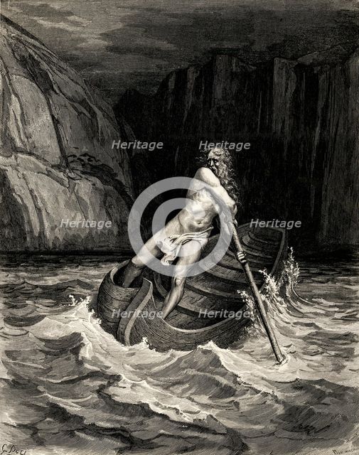 Arrival of Charon. Illustration to the Divine Comedy by Dante Alighieri, 1857. Artist: Doré, Gustave (1832-1883)