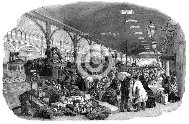 Arrival of Christmas Train, Eastern Counties Railway - drawn by Duncan, 1850. Creator: Unknown.