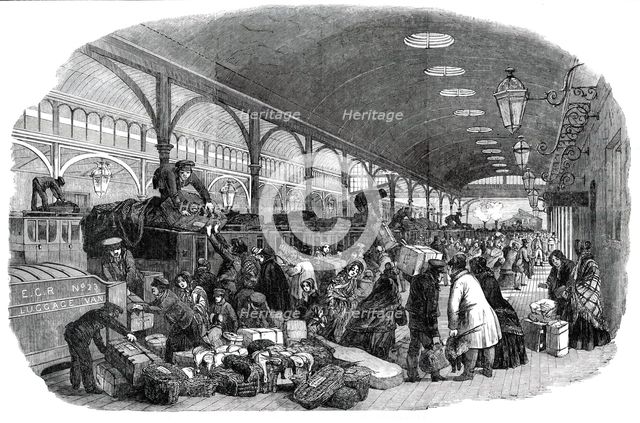 Arrival of Christmas Train, Eastern Counties Railway - drawn by Duncan, 1850. Creator: Unknown.
