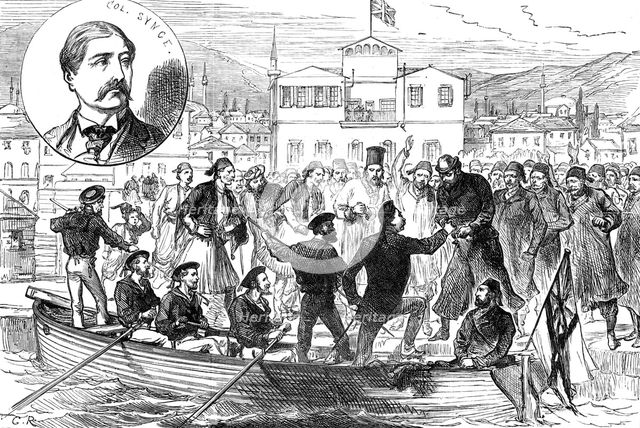 Arrival of Colonel Synge at Salonica after his release by the brigands, 1880. Creator: Unknown.