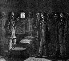 Arrival of Dr. Livingstone's remains: the coffin as it lay in the Malwa, 1874. Creator: Unknown