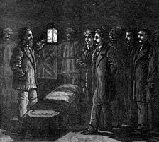 Arrival of Dr. Livingstone's remains: the coffin as it lay in the Malwa, 1874. Creator: Unknown