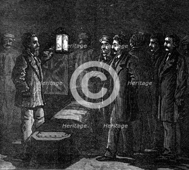 Arrival of Dr. Livingstone's remains: the coffin as it lay in the Malwa, 1874. Creator: Unknown.