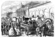 Arrival of goods at the International Exhibition Building: a scene in Cromwell-Road, 1862. Creator: Unknown