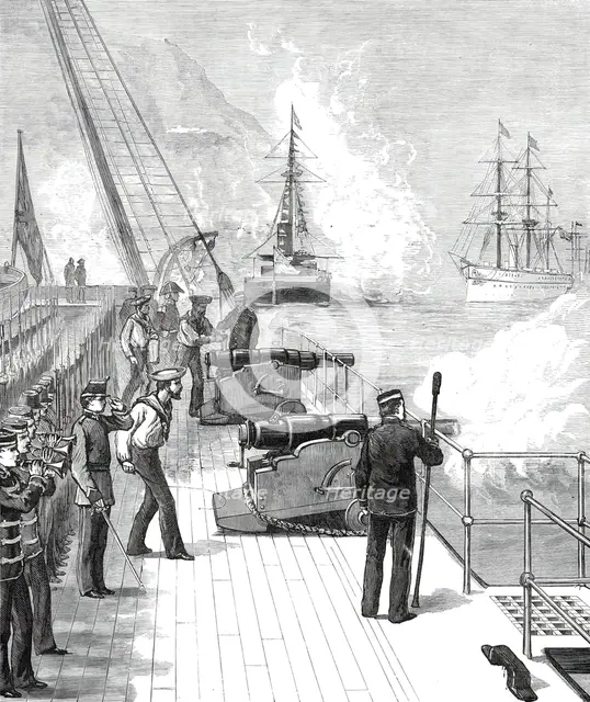 Arrival of H.M.S. Serapis with the Prince of Wales at Gibraltar: H.M.S. Swiftsure...1876. Creator: Unknown.