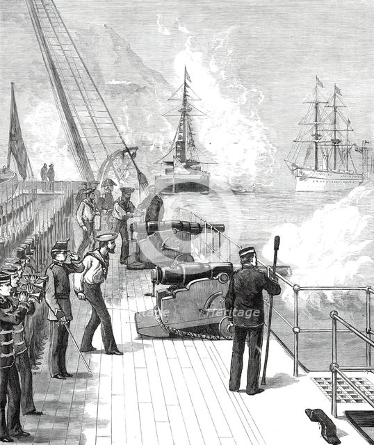 Arrival of H.M.S. Serapis with the Prince of Wales at Gibraltar: H.M.S. Swiftsure...1876. Creator: Unknown.