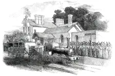 Arrival of Her Majesty at the Castle Howard Railway Station, 1850. Creator: Unknown