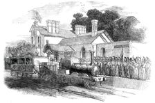 Arrival of Her Majesty at the Castle Howard Railway Station, 1850. Creator: Unknown