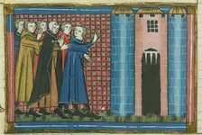 Arrival of Hospitallers in Baniyas (From "Li rommans de Godefroy de Buillon et de Salehadin"), 1337. Creator: Maître de Fauvel (active 1314-1340)