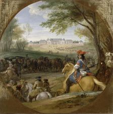Arrival of Louis XIV preceded by his guardsmen at the old palace of Versailles, 1669. Creator: Meulen, Adam Frans, van der (1632-1690)