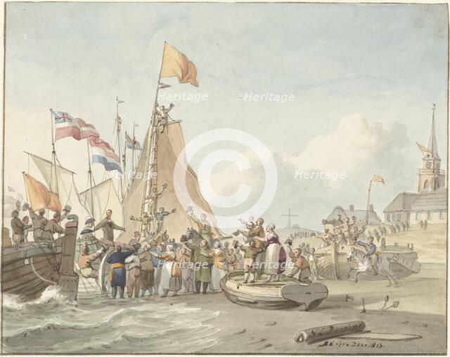 Arrival of Prince Willem Frederik in Scheveningen, November 30, 1813, (1813).  Creator: Nicolaas Lodewyk Penning.